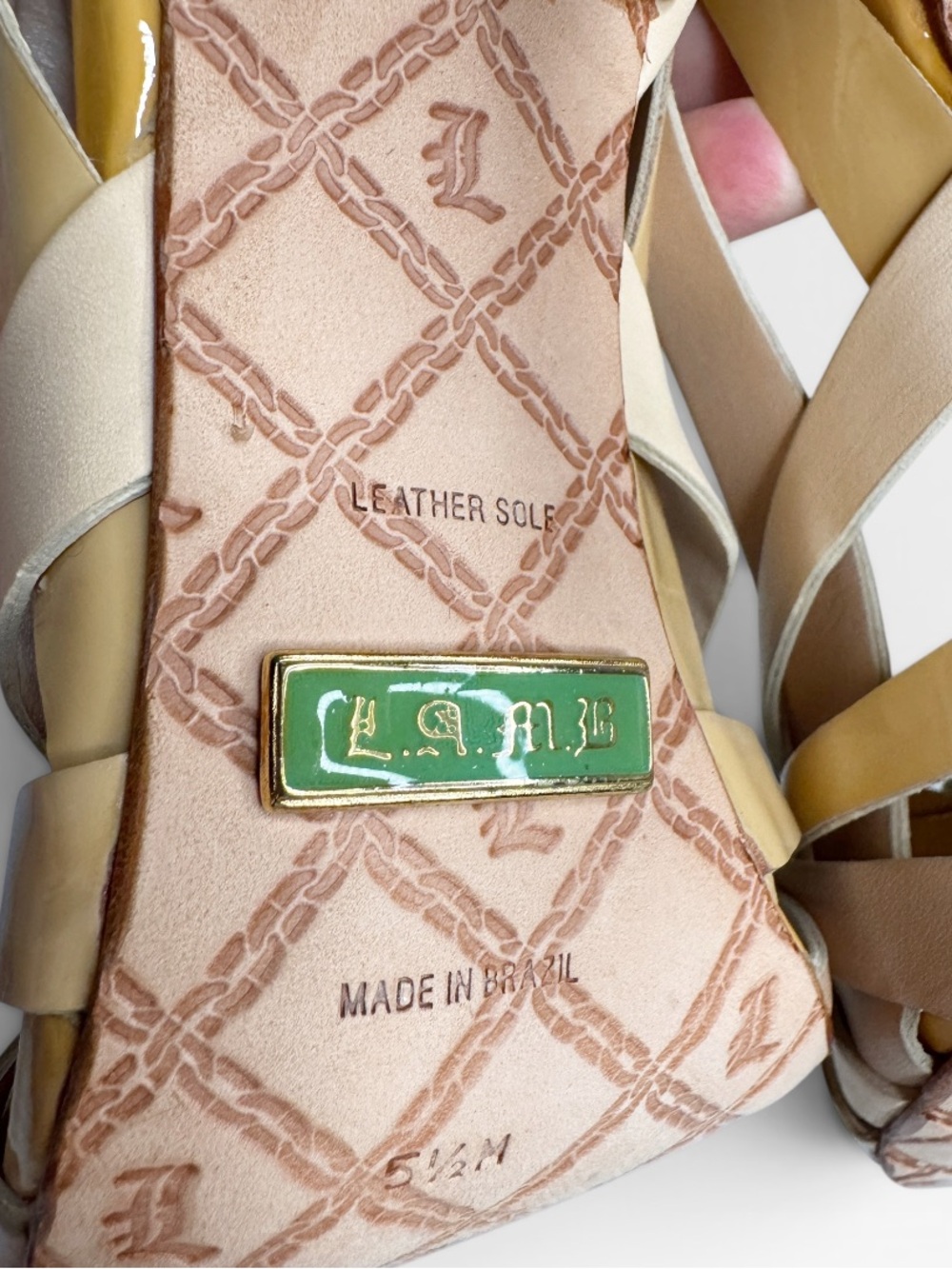 L.A.M.B. Tan Beige Leather Strappy Heels Sandals Size 5.5 NWOB - Picture 6 of 7